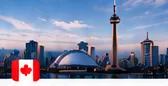 Toronto skyline with a Canadian flag (AI-generated illustration)